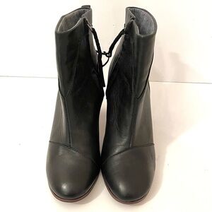 TOMS Black Leather Ankle Boots Wood Block Heel Booties Size 12